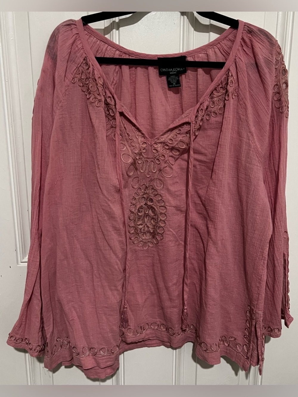 Cynthia Rowley Embroidered Tunic Top Size 3X Pink Bohemian Cotton Lightweight